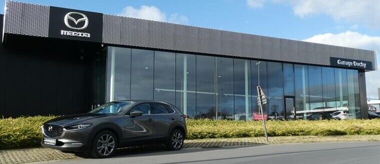 Mazda CX-30 Machine Grey directiewagen Skyactiv X tweedehands kopen bij Garage Dochy nabij Roeselare Mazda CX30 tweedehands directiewagen machine grey skycruise kopen bij Garage Dochy nabij Kuurne en Roeselare