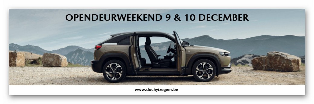 Opendeurweekend Mazda met Saloncondities en de Mazda MX-30 REV bij Garage Dochy Izegem